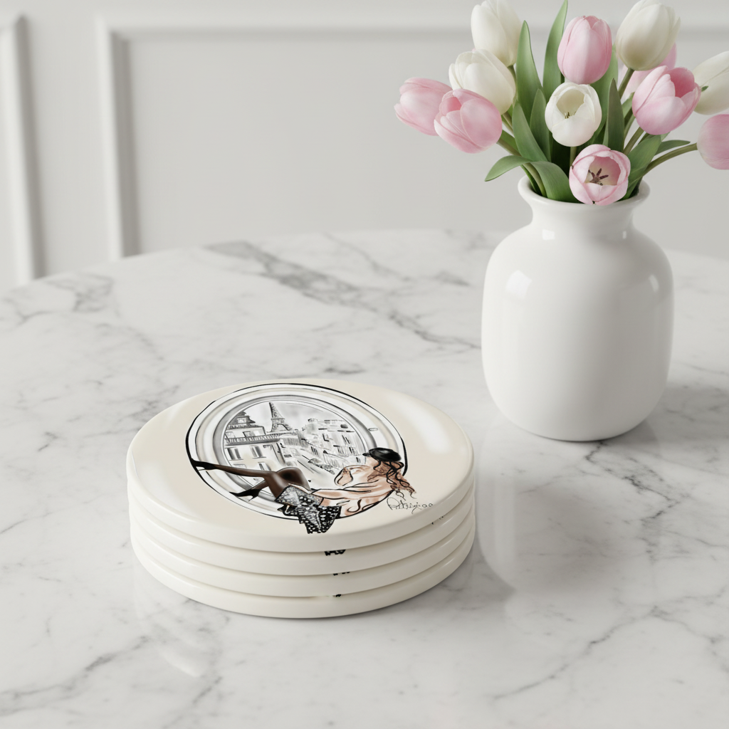 Paris Window Coasters Stacked Mockup