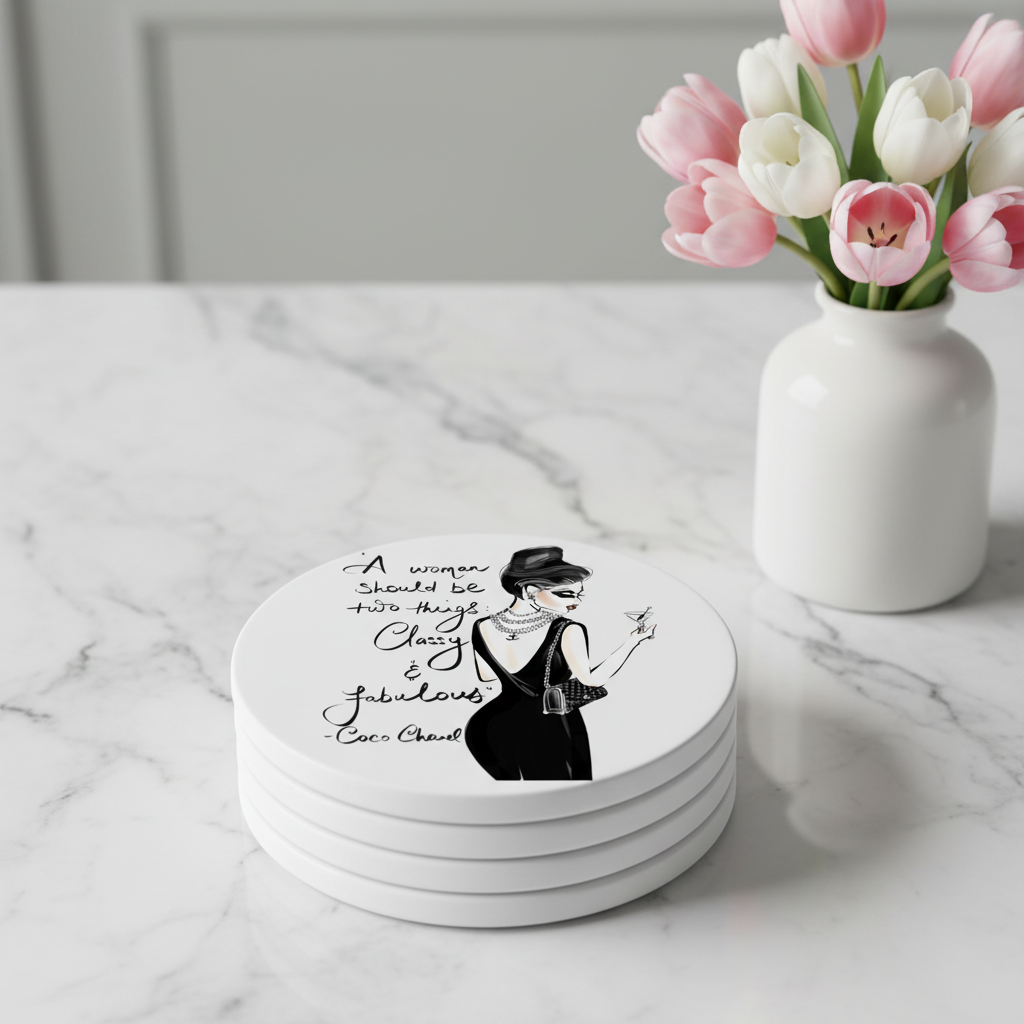 Coco Chanel Quote Coasters Stacked Mockup