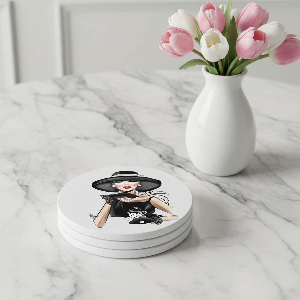 Glamorous Hat Lady Coasters Stacked Mockup