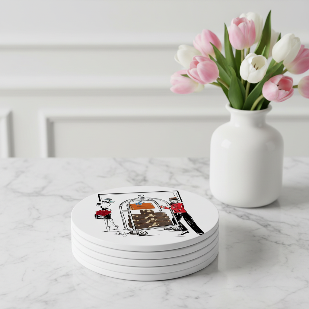 Hotel Luggage Coasters Stacked Mockup