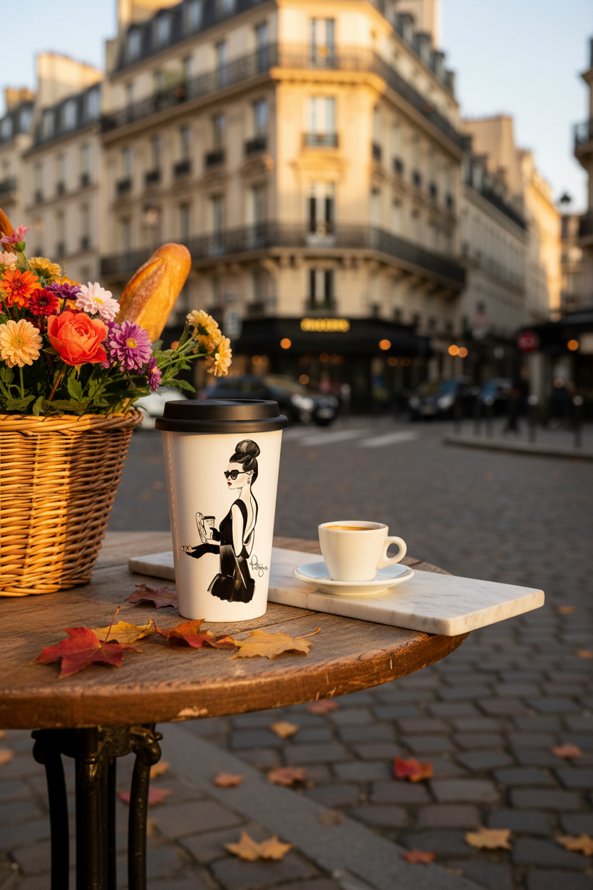 Parisian Girl Travel Mug Lifestyle